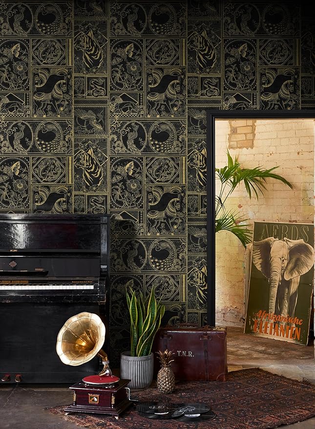 Erfoni 394"x17.7" Vintage Peel and Stick Wallpaper Black and Gold Contact Paper - Image 4