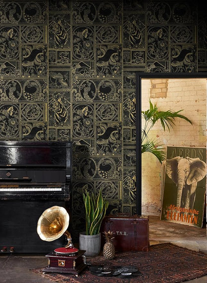 Erfoni 394"x17.7" Vintage Peel and Stick Wallpaper Black and Gold Contact Paper - Image 4