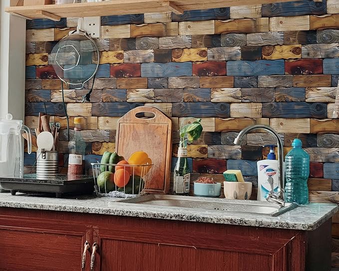 FLFK Vintage Wallpaper Peel and Stick Removable Wood Bricks Wallpaper 16" x - Image 4