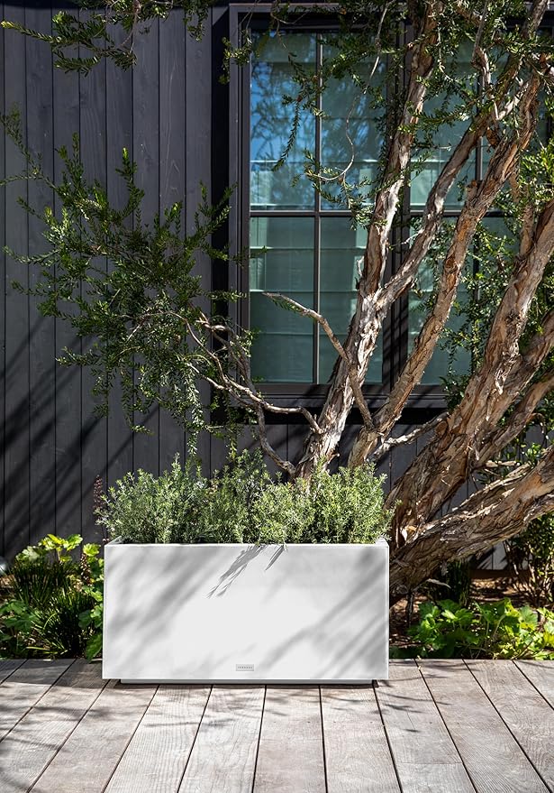 Veradek Block Series Long Box Planter - Large Rectangular Planter for Indoor or Outdoor Patio/Porch | Durable All-Weather Use with Drainage Holes | Modern Décor for Tall Plants, Flowers or Shrubs