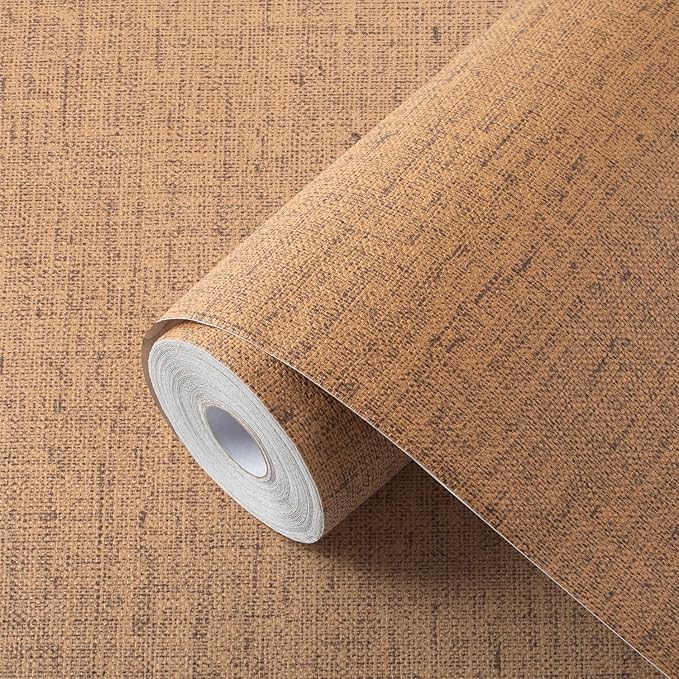 Brown Grasscloth Wallpaper Peel and Stick 393.7" Textured Brown Contact Paper by Akywall