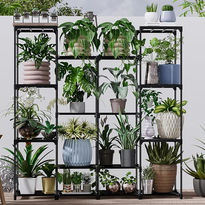 Metal Plant Stand Indoor Outdoor Plant Shelf Stand, 4 Tiers 16 Pots Potted Flower Plant Stands for Indoor Plants Multiple, Plant Shelves Stands Rack for Patio, Balcony, Living Room
