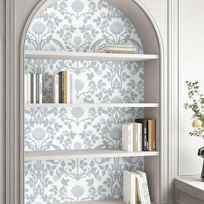 YXTII 17.3" × 393.7" Blue Floral Peel and Stick Wallpaper, Damask Vintage - Image 5