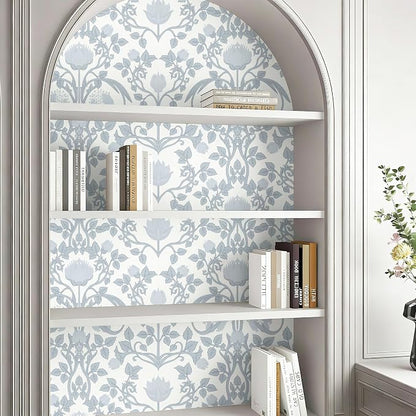 YXTII 17.3" × 393.7" Blue Floral Peel and Stick Wallpaper, Damask Vintage - Image 5