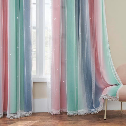 XiDi Pink Grey Curtains for Bedroom, Kids Room Wall Decoration Green Curtain - Image 7