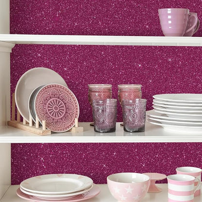 CRE8TIVE Deep Pink Glitter Wallpaper Border 8"x354" Shiny Glitter Wallpaper - Image 6