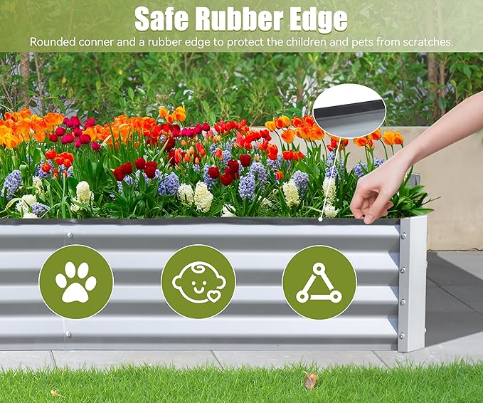 Domi Galvanized Raised Garden Bed, Outdoor Planter Garden Boxes Large Metal Planter Box for Gardening Vegetables Fruits Flowers, Silvery (8x4x1ft)