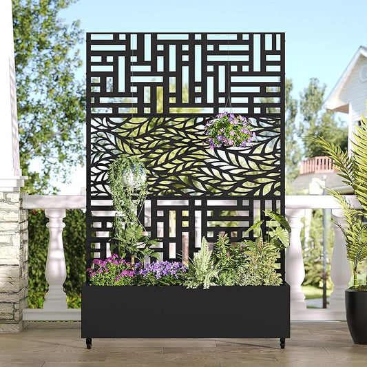 Casaphoria Metal Raised Garden Bed with Trellis and Wheels, 72"x47" Planter Box for Climbing Plants, Vines & Vegetables, Features Drainage Holes, Helen &Spring