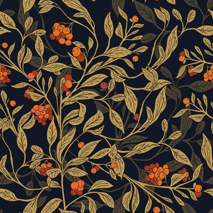 Dark Floral Wallpaper Peel Stick, Vintage Botanical Removable Contact Paper by VOLEAARWALLPAPER