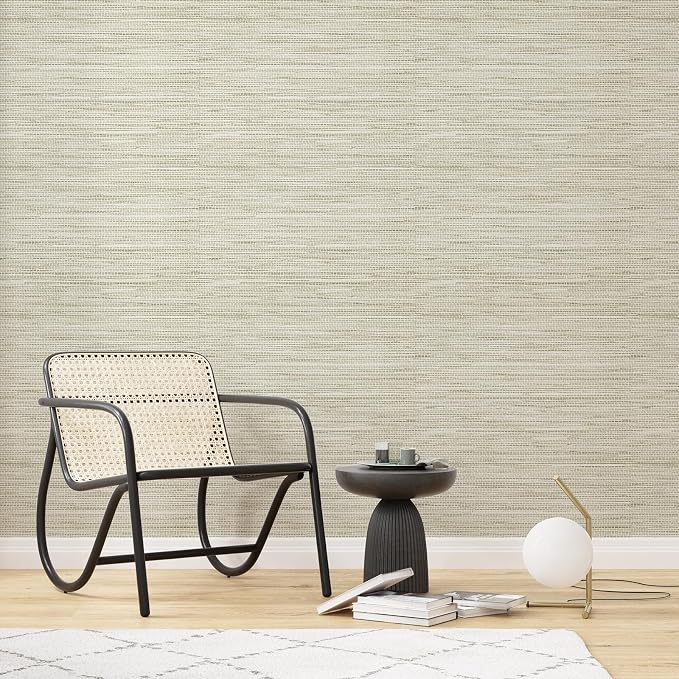 Simon&Siff Cream Textured Grasscloth Peel and Stick Wallpaper 17.7"x197" - Image 4