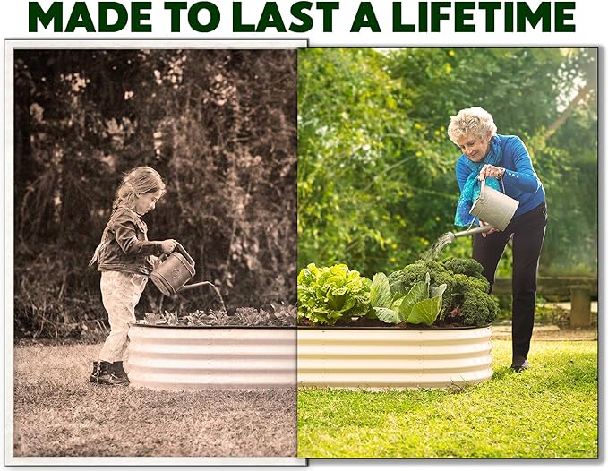 Galvanized Raised Garden Beds Outdoor // 8×4×1 ft Planter Raised Beds for Gardening, Vegetables, Flowers // Large Metal Garden Box // Patented Tool-Free Design (White)