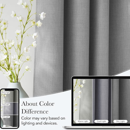 NICETOWN Light Grey Faux Linen Room Darkening Rod Pocket Curtains 63 inch Length - Image 5