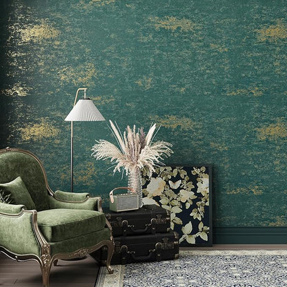 VEELIKE Distressed Teal Gold Metallic Peel and Stick Wallpaper Plaster Concrete - Image 3