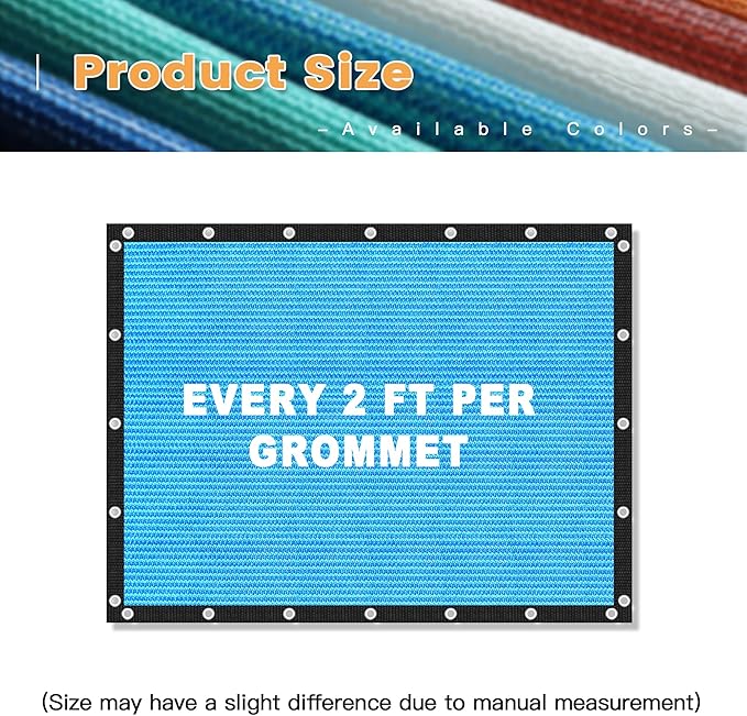 VICLLAX Shade Fabric Sun Shade Cloth with Every 2 FT Grommets for Patio Garden Pergola Cover Canopy 21x23 FT, Mixed Turquoise