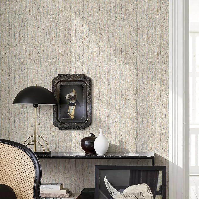 JiffDiff Woven Wallpaper Peel and Stick 17.3" x 800" Colorful Paint Grasscloth by wallpaper