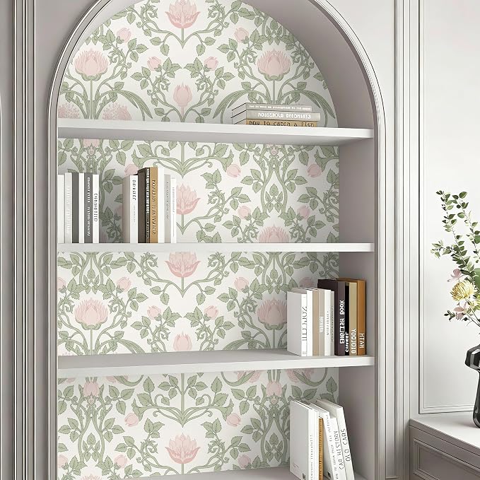 YXTII Peel and Stick Wallpaper Pink Floral Damask Wallpaper - Image 5
