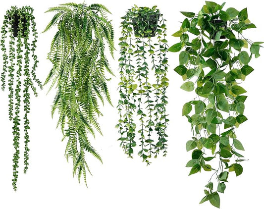Sggvecsy Fake Hanging Plants 4 Pack Artificial Hanging Plants Fake Potted by Sggvecsy