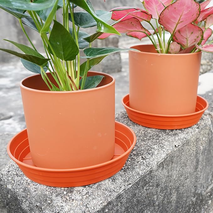Plant Saucer 6 Inch 4 Pack 6 8 10 12 14 16 18 20 25, Plastic Plant Trays for Pots，Extra-Deep Plant Water Dray Tray, Bird Bath Bowl, Heavy Flower Plant saucers Indoors and Outdoor No Holes 6in-4 red