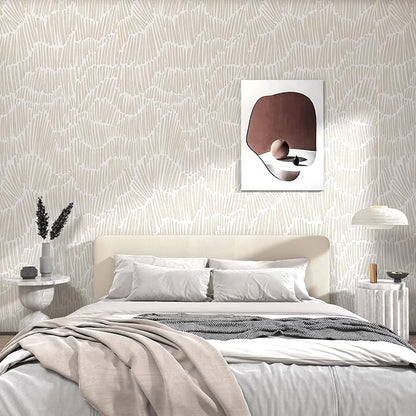 Theper Beige Wallpaper 17.3"×197" Modern Striped Peel and Stick Wallpaper Vinyl - Image 5