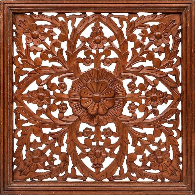 Homebia Designs Handmade Carved Wooden Wall Hanging Plaque 24x24 Inch Elegant by HomebiaDesigns