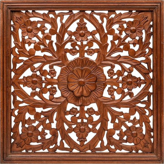 Homebia Designs Handmade Carved Wooden Wall Hanging Plaque 24x24 Inch Elegant by HomebiaDesigns