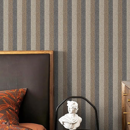 Textured Fabric Wallpaper Peel and Stick Large Size 26"x400" Beige/Brown/Grey - Image 4