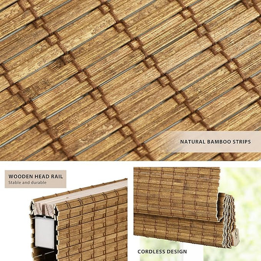 LazBlinds No Tools No Drill Cordless Bamboo Roman Shades, Light Filtering - Image 2