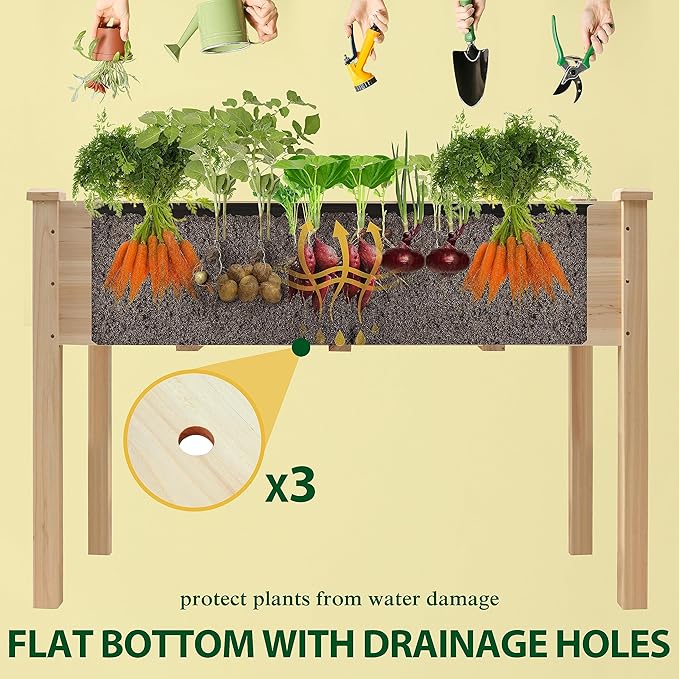 MUPATER 4x2FT Raised Garden Bed,Raised Garden Bed with Four Legs, Elevated Planter Box with Drainage Holes for Herbs and Vegetables, Outdoor and Indoor, Natural Wood