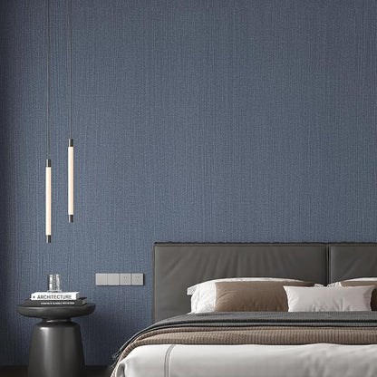 Haimin Fabric Wallpaper Textured Contact Paper Navy Blue Peel and Stick Faux - Image 2