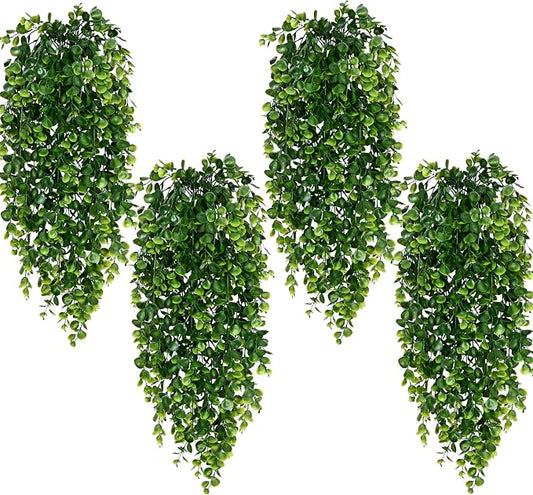 Waipfaru 4Pcs Fake Hanging Plants 2.7ft Fake Plants Eucalyptus Leaves UV by Waipfaru