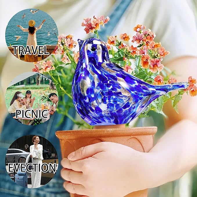 Glass Bird Shaped Plant Watering Ball Glass Automatic Watering Ball Flower Pot Insertion Spike Drip Irrigation Device Watering Ball Irrigation System Plant Enthusiast Gift (Dark Blue)