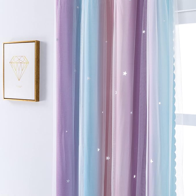 XiDi Curtains for Bedroom Decor, Kids Room Curtains for Girls Rainbow Colour - Image 3
