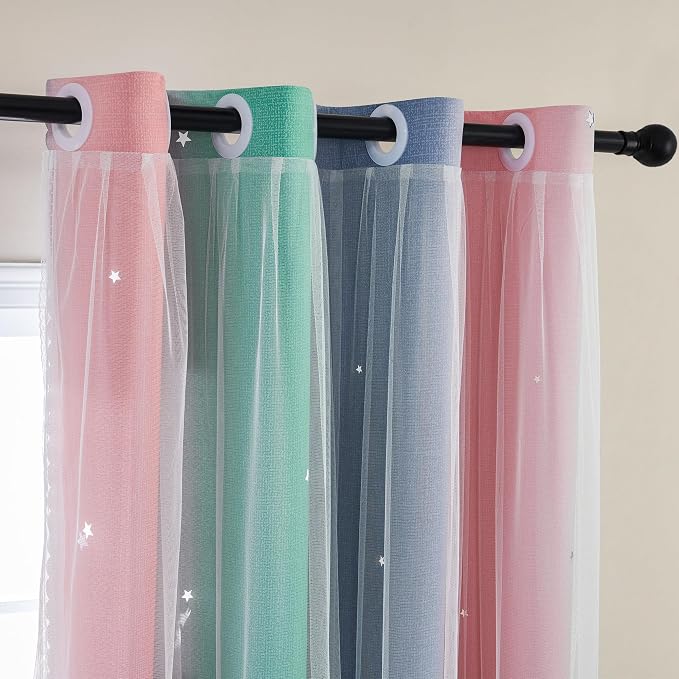 XiDi Curtains for Bedroom Decor, Rainbow Pinkgreen grey52/90 - Image 2