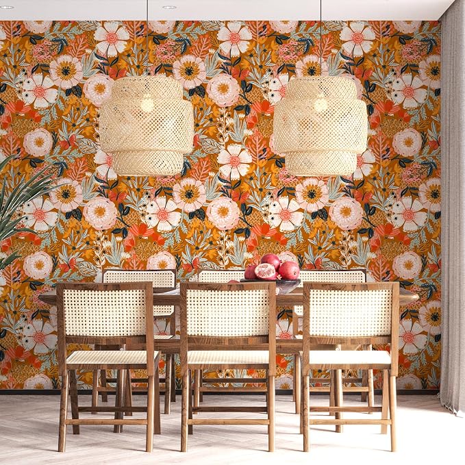 HAOKHOME Boho Peel and Stick Wallpaper Floral Wall Paper Removable - Image 2