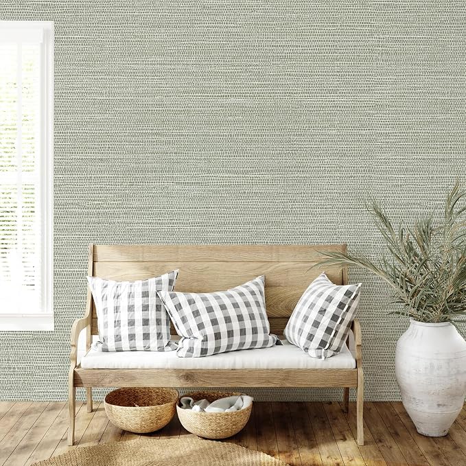 JiffDiff Grasscloth Wallpaper Peel and Stick Cream Grassweave Stick on - Image 2