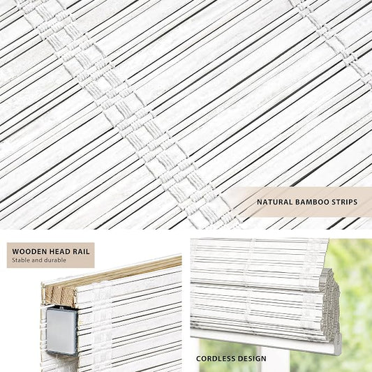 LazBlinds No Tools No Drill Cordless Bamboo Roman Shades, Light Filtering - Image 2