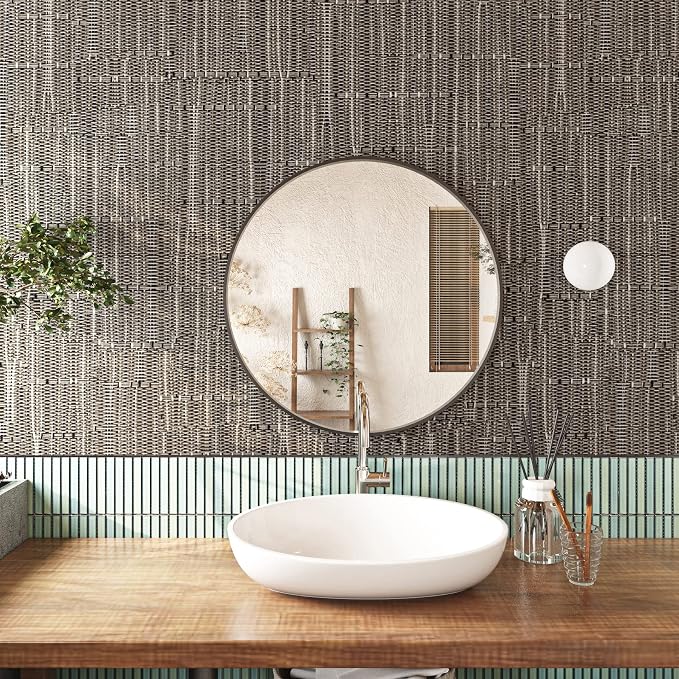 FunStick Taupe Brown Grasscloth Wallpaper Peel and Stick Fabric Wallpaper - Image 2