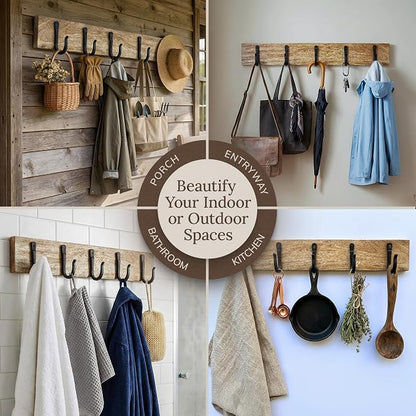 Cast Iron Spike Hooks Mounted on Two Natural Hardwood Boards Decorative - Image 7
