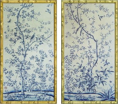 HongFengtang Chinese Rice Paper Print China Flower And Bird Bamboo Frame 19.5 X - Image 2