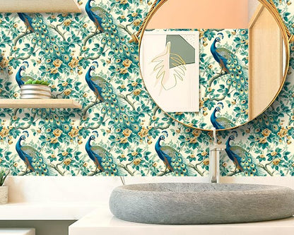 FLFK Green Peacock Wallpaper, Peel and Stick Wall Mural - Image 5