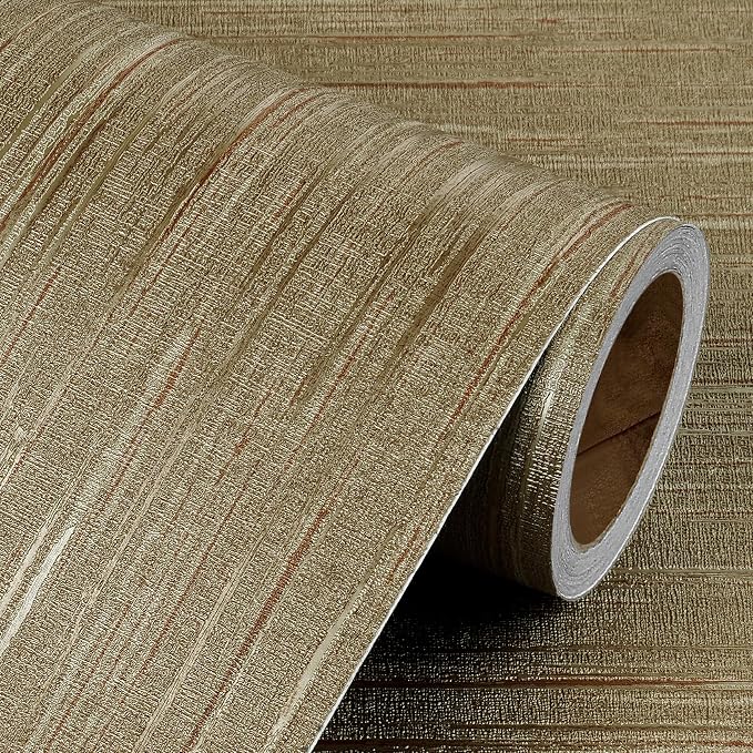 Livelynine 15.8x197 Vintage Gold Peel and Stick Wall Paper Textured Grasscloth by Livelynine