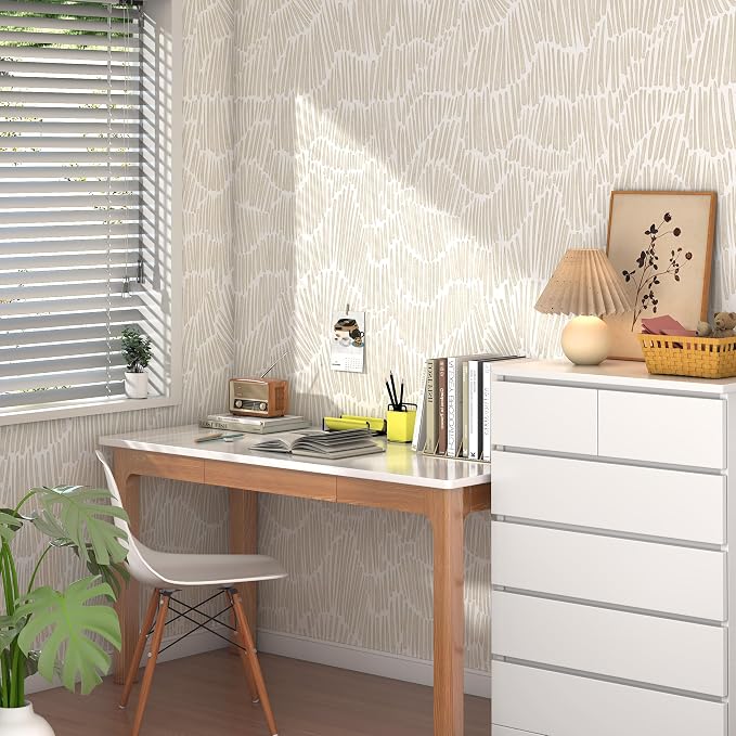 Theper Beige Modern Striped Peel and Stick Wallpaper Boho 17.3"×590" Self - Image 5