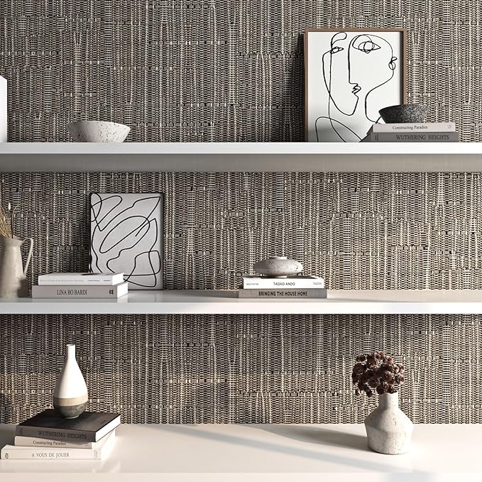 FunStick 24"x200" Thick Brown Grasscloth Peel and Stick Wallpaper Textured - Image 6