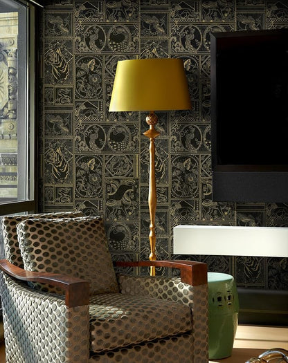 Erfoni 197"x17.7" Black and Gold Wallpaper Vintage Self Adhesive Peel and Stick - Image 3