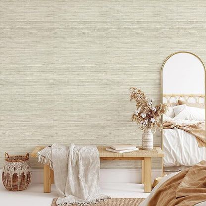 JiffDiff Grasscloth Wallpaper Peel and Stick Cream Grassweave Peel & Stick Wall - Image 2