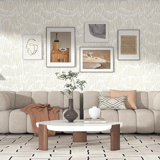Theper Beige Wallpaper 17.3"×197" Modern Striped Peel and Stick Wallpaper Vinyl - Image 4