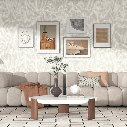 Theper Beige Peel and Stick Wallpaper Boho 17.3"×118" Modern Striped Removable - Image 4
