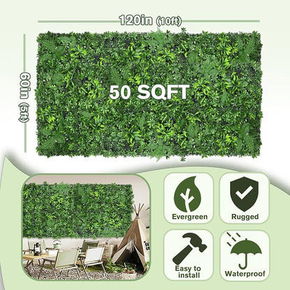 Artificial Green Boxwood Grass Wall Panels: 60"x120"（50SQFT） UV Protected Ivy - Image 2