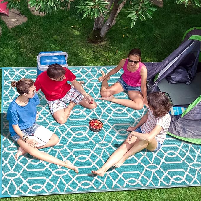 HEBE Outdoor Rug Waterproof 5x8, Reversible Plastic Straw Rug RV Camping Rug, Indoor Outdoor Patio Mat Clearance, Outside Carpet for Porch,Deck,Camper,Balcony,Backyard,Picnic