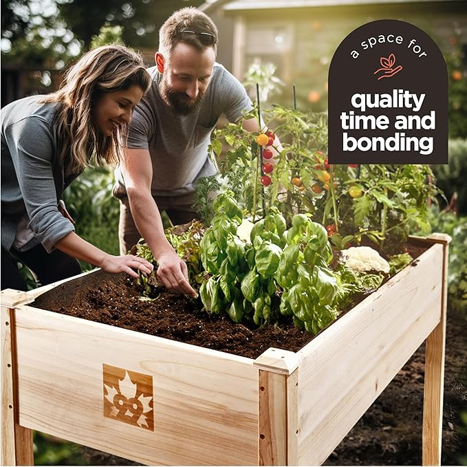 Raised Garden Bed with Legs 48x24x30 - Natural Cedar Wood Elevated Planter Box with Bed Liner for Flowers, Veggies, Herbs - 200lb Capacity